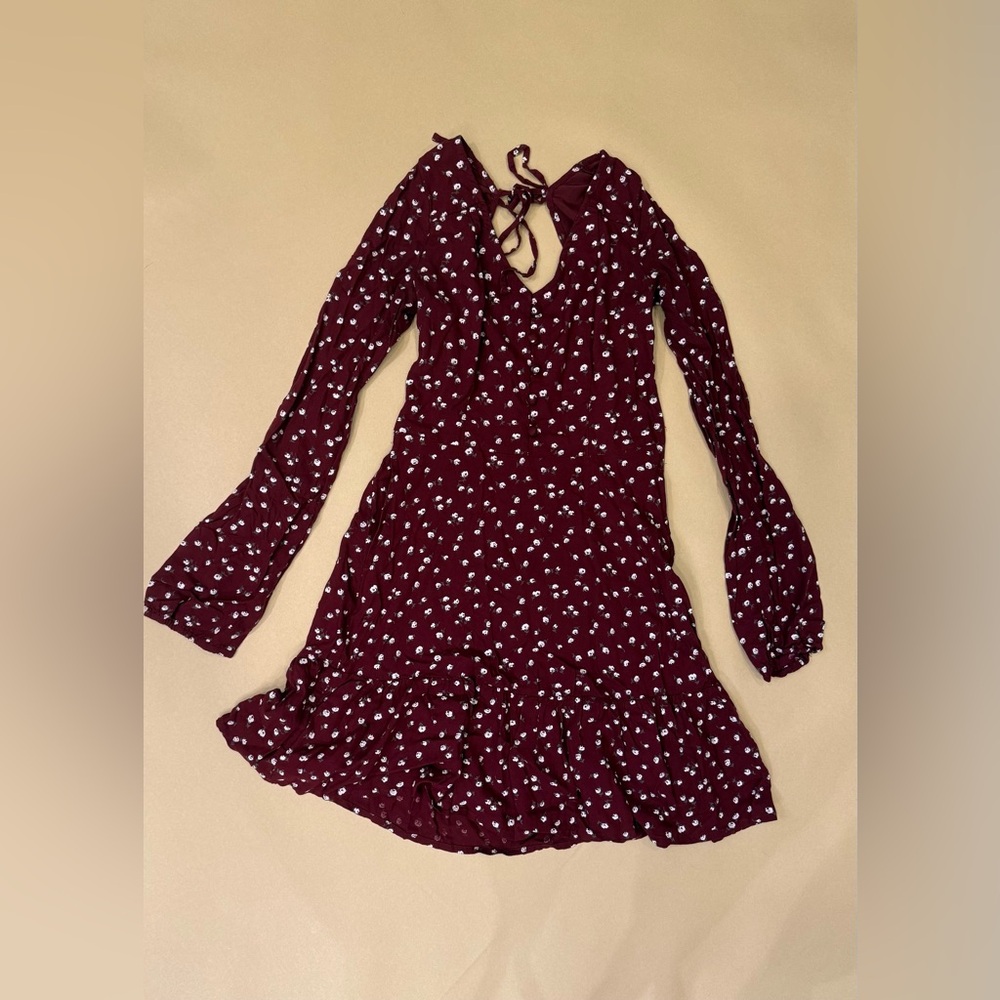 Hollister Burgundy Floral Long Sleeve Dress
